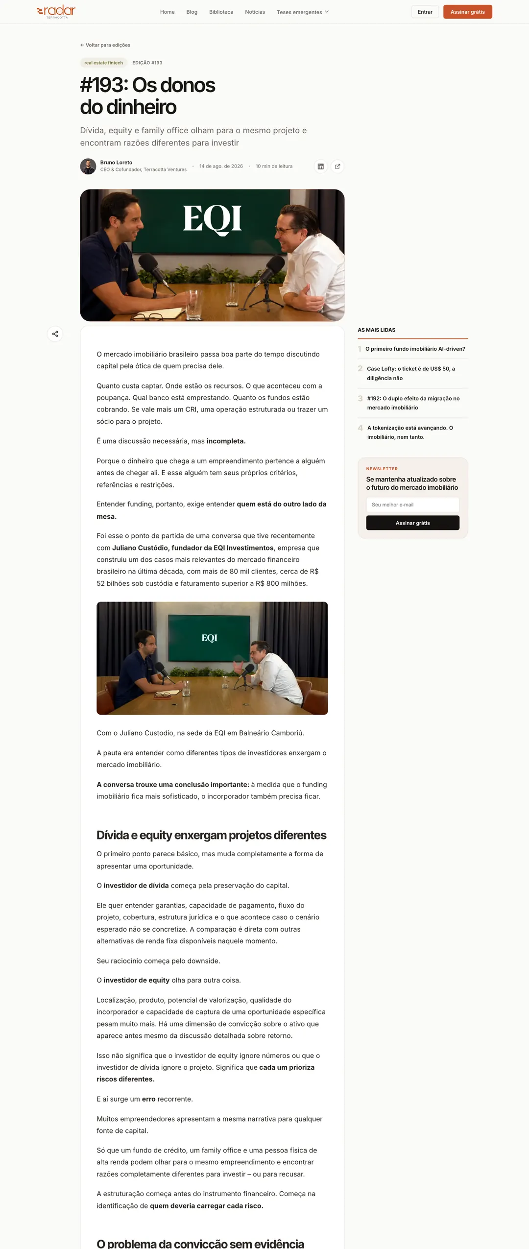 Edição #193 do Radar rolando no portal, em tela de desktop